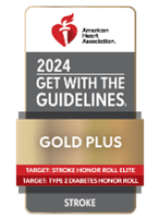 American Heart Association 2023 Get with the Guidelines. Gold Plus Target: Stroke Honor Role Elite, Target: Type 2: Diabetes Honor Roll Stroke